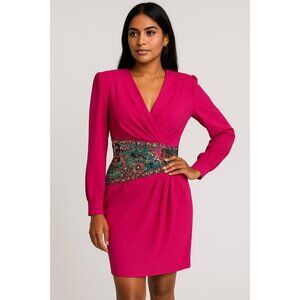 Vintage A.J. Bari Petites Dress Size 8 | Hot Pink Sequin Beaded Waist Cocktail P